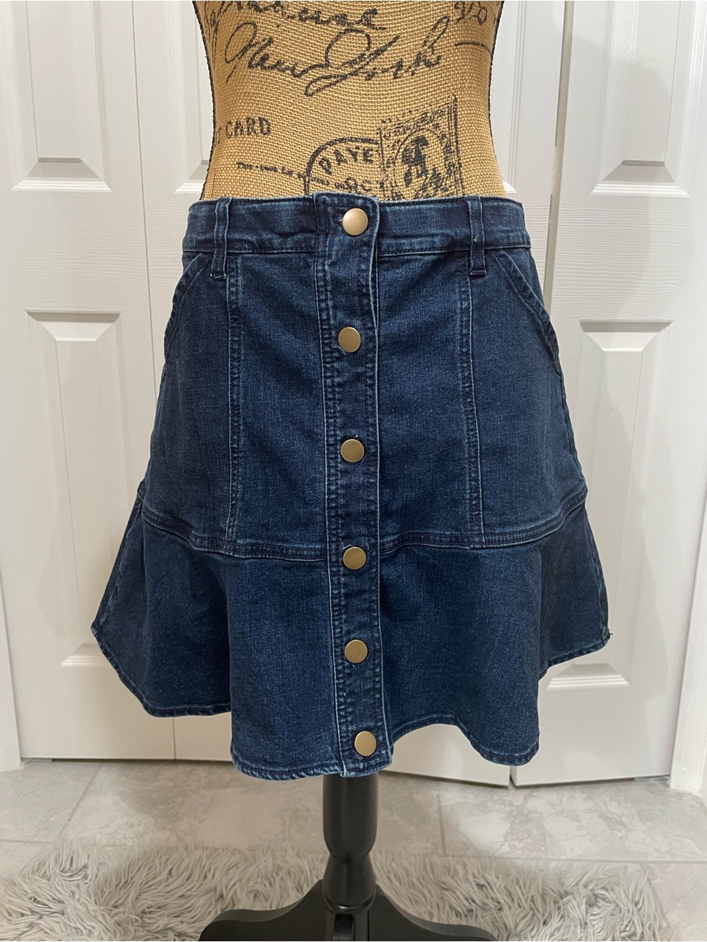 Draper James Dark Blue Denim Button-Front Skater Skirt